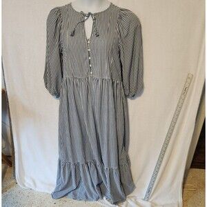 Old Navy Women's M All Day Maxi Swing Dress Blue Stripe Nautical Peasant Tassels